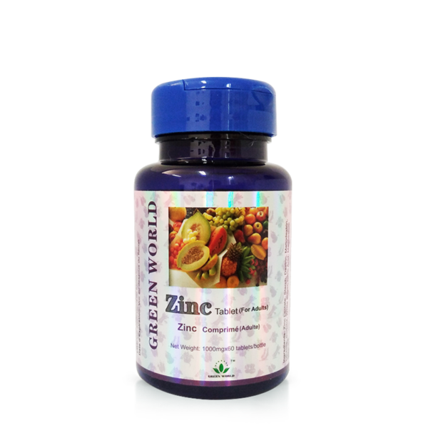 Green World Zinc Tablets for Adults – Immune & Fertility Support – 60 Tablets (1000 mg)
